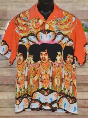 Vintage Jimi Hendrix Dragonfly Button Up Shirt Mens L Bold as Love Album Concert